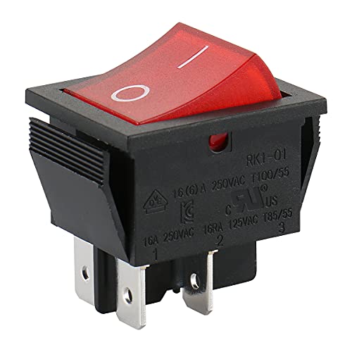 Baomain Interruptor basculante DPST ON/OFF Snap 4 pines 16A/250V luz roja UL TUV, paquete de 2