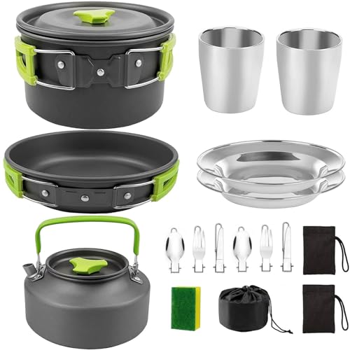Utensilios Cocina Camping, Juego de 16 Utensilios de Cocina de Camping, Juego de Ollas Ligeras...