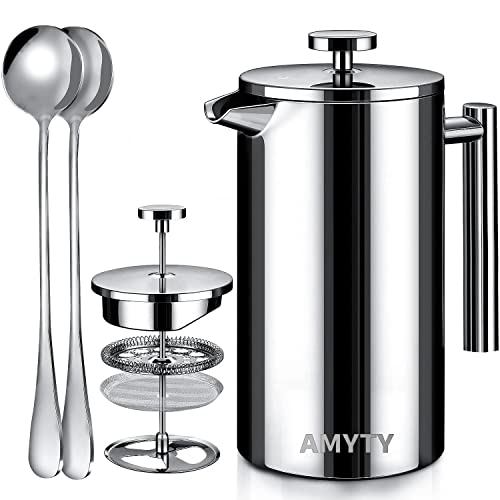 Cafetera Prensa Francesa de Acero Inoxidable de Doble Pared 1000ml cafetera y tetera Cafetera de...