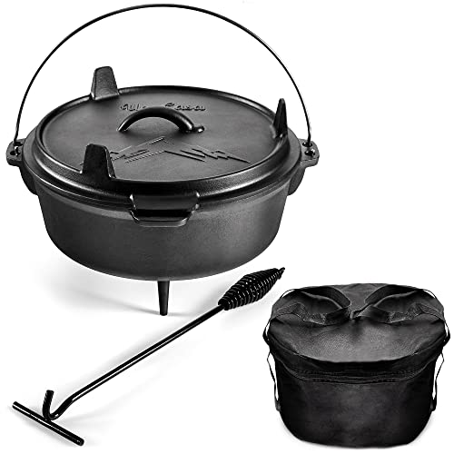 Uno Casa Olla Holandesa de Hierro Fundido para Camping - Olla con Tapa presazonada de 5,6 litros...