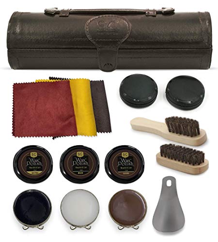 Kit de 12 esmaltes y cuidado para zapatos, kit de brillo de zapatos de piel con cera café, cepillos...