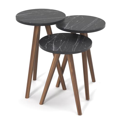Mesas anidadas con patas de madera, juego redondo de 3 mesas auxiliares para sala de estar, juego de...