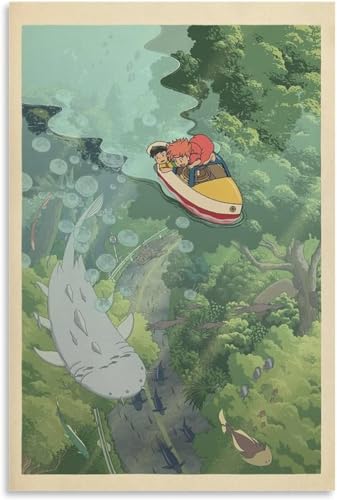 Ponyo in The Cliff Studio The Ghibli - Póster artístico de anime, lona, decoración de pared,...