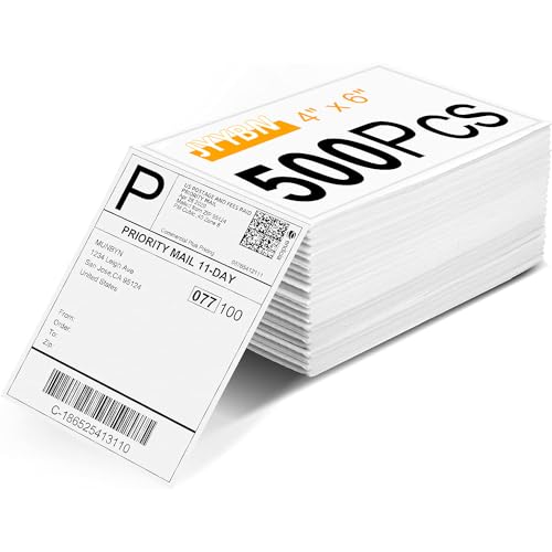 Etiquetas Térmicas Directas - Pila de 500 4' x 6' Papel Adhesivo para Impresora - Perforadas y con...