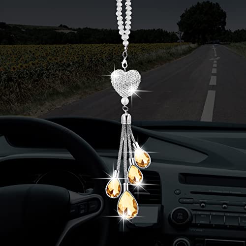 Frienda Accesorios para Coche con Diamantes de Corazón Brillante, Dijes de Cristal para Espejo...