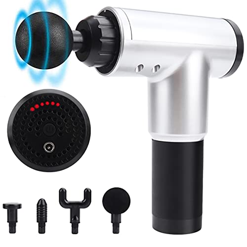 Masajeador Eléctrico Muscular Brandtrendy Color Plata | 6 Velocidades | 4 Cabezales Intercambiables...