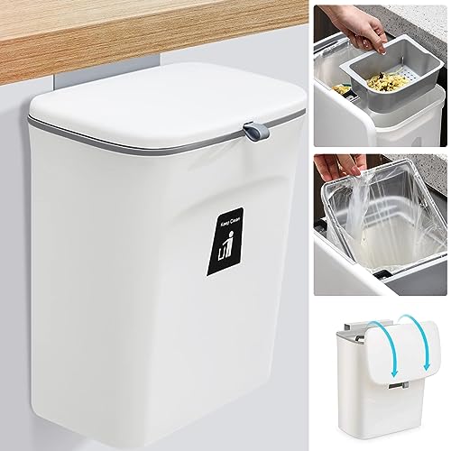 12 Litros Cubo de Basura Colgante - Cubo de Basura de para Interior y Cocina,Papelera de Cocina con...