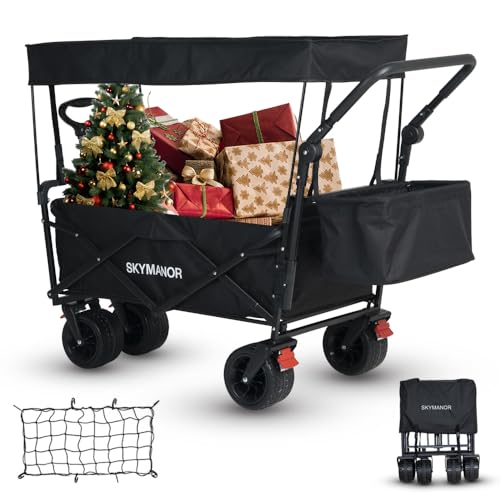 SKYMANOR Carro de jardín plegable 3 en 1 con toldo para niños y carga, carriola plegable EZ ruedas...