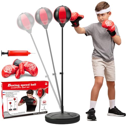 Saco de Boxeo para Niños, Juego de Boxeo con Soporte Altura Ajustable y Guantes de Boxeo, Bolsa de...