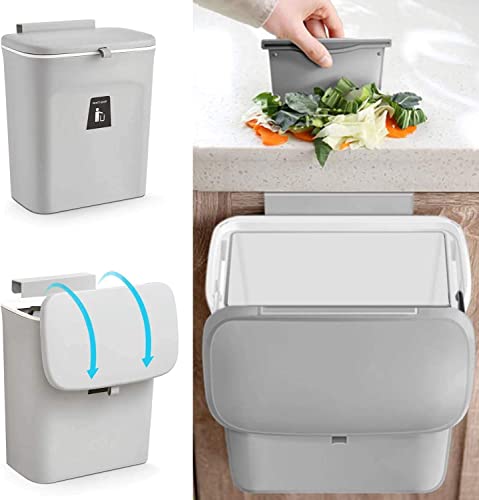 PILITO - Bote de basura para colgar en la puerta de la alacena de cocina, con tapa, 2.4 galones (9...