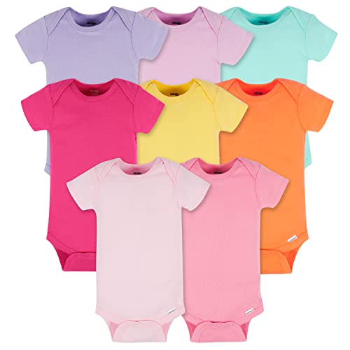 Onesies Brand Baby-Girls - Paquete de 8 Mamelucos de Manga Corta, Colores sólidos, 0-3 Meses