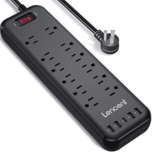 LENCENT Extensión Eléctrica USB, Conector Múltiple con 12 Tomas de CA, 4 USB-A y 1 USB-C,...