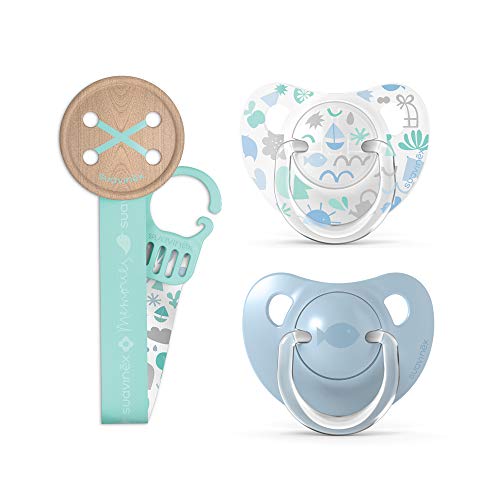 3babies Suavinex Set De Clip Y Chupón Anat. Latex 0-6m 3pz 'memories' Azul, Paquete De 1 Count