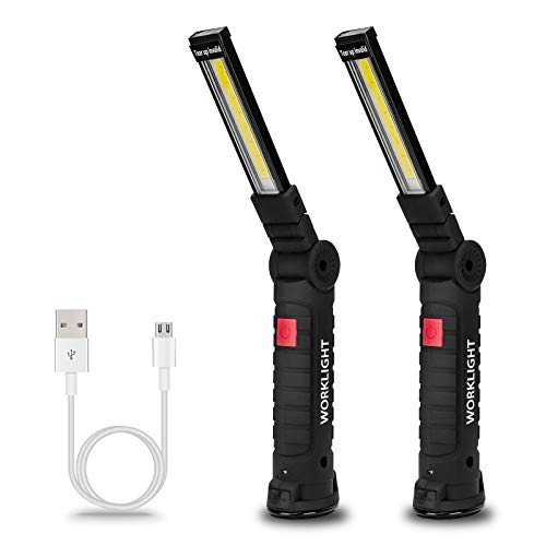 J-Three COB - Pack de 2 luces de trabajo LED recargables con base magnética de rotación de 360 °...
