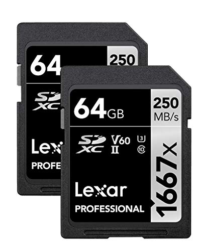 Lexar Tarjetas Profesionales SDXC UHS-II de 1667 x 64 GB (2 Unidades) de Lectura, hasta 250 MB/s de...