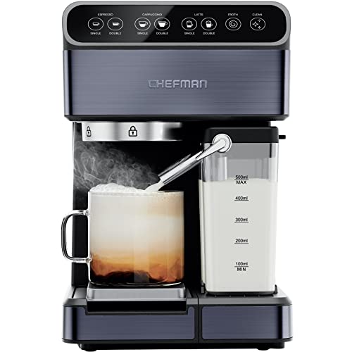 Chefman Máquina de café espresso 6 en 1 con vapor, cafetera automática de un solo toque, máquina...
