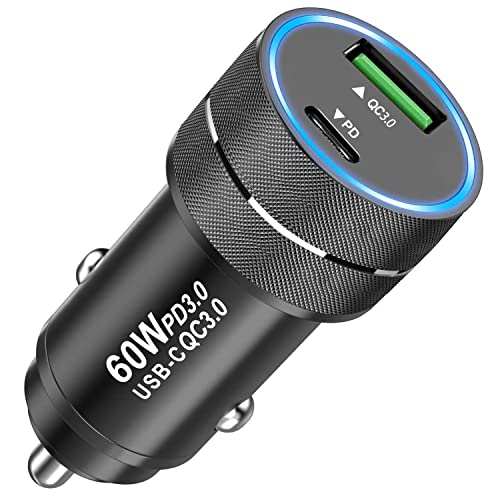 Hisemy 60W Cargador Auto Adaptador Auto,USB C PD（20W+QC 3.0(40W),Cargador para Auto con luz...