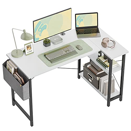CubiCubi Escritorio pequeño para computadora de 47 pulgadas en forma de L con estantes de...