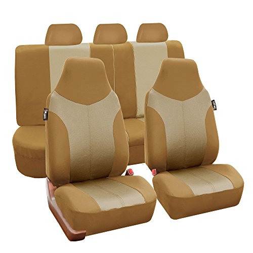 FH GROUP FB101BEIGETAN115 Beige Supreme Twill Fabric High-Back Car Seat Cover (Full Set Airbag Ready...
