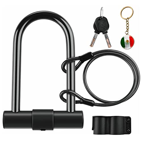 Candado Rigido Tipo U Para Bicicleta Motocicleta con 1.2M Cable, Antirrobo de alta resistencia para...
