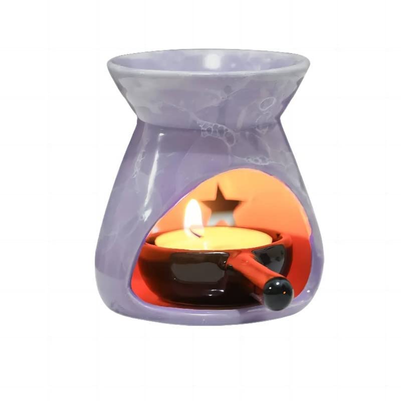 Warmself Quemador de aceite esencial de cerámica morada, portavelas, portavelas decorativo, difusor...