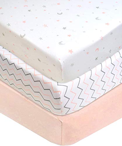 American Baby Company - Sábana para cuna (100% algodón, 2 unidades), color azul, Pink Star/Zigzag,...
