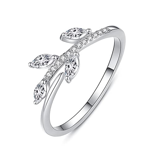 Anillos Plata Compromiso Pareja, Anillo Circón Hoja Talla 9,5 Regalo de San Valentín Grabado...