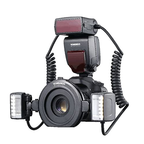YONGNUO YN24EX TTL Macro Flash Speedlite 2 cabezales de flash 4 anillos adaptadores para cámaras...