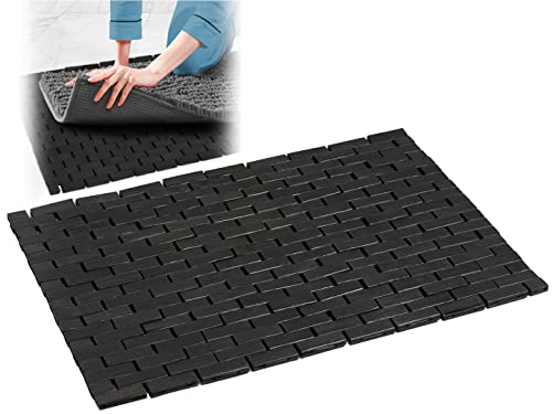 Alfombrilla de baño negra para baño y ducha, 16 x 24 pulgadas (ancho x largo) alfombra de madera...