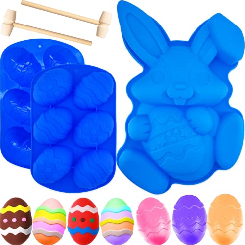 Molde de silicona para huevos de Pascua, 3 piezas, molde de huevo de Pascua, conejo 3D, forma de...