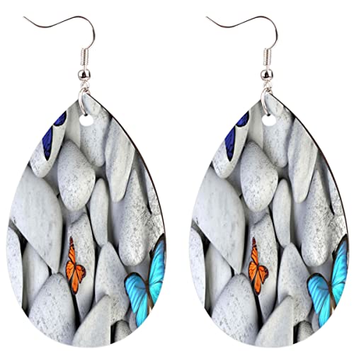 Aretes de franela de madera de mariposa de adoquines para mujeres y niñas, ligeros, aretes...
