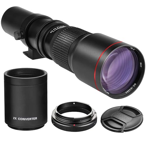 High-Power 500mm/1000mm f/8 Manual Telephoto Lens for Canon Digital EOS Rebel T1i, T2i, T3, T3i,...