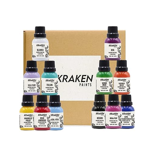 KRAKEN - KIT de Pintura profesional para cuero, sintéticos y textiles - 30 ml Varios colores - 12...