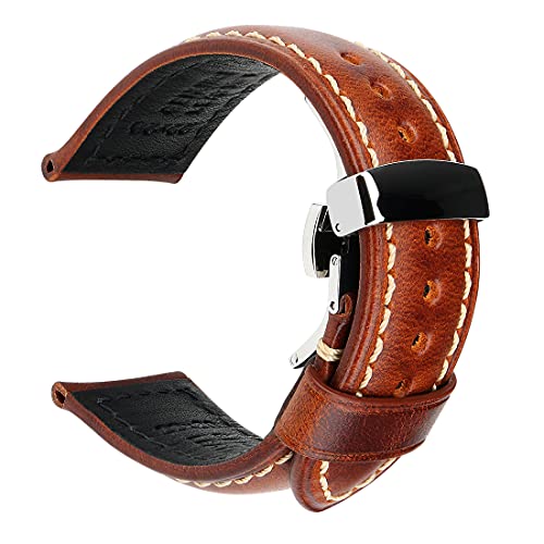 REZERO Correa de reloj de piel de cera de aceite clásico de 18 mm, 19 mm, 20 mm, 21 mm, 22 mm, 23...