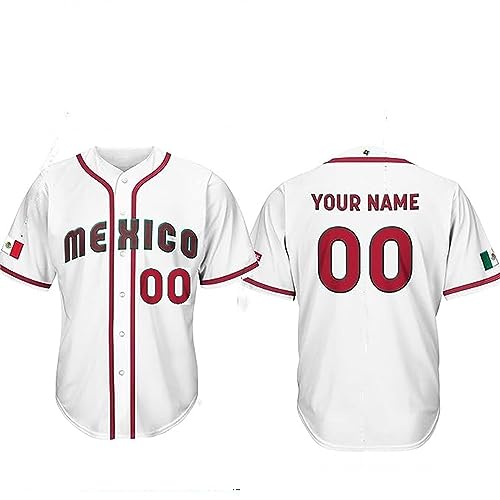 BYBEST Camiseta México de béisbol Personalizada Cosida/Impresa, Camisas con Botones...