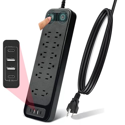 16 En 1 Regleta Multicontacto USB,1875W 15A Regleta de Alimentación,USB Multicontacto con 12...