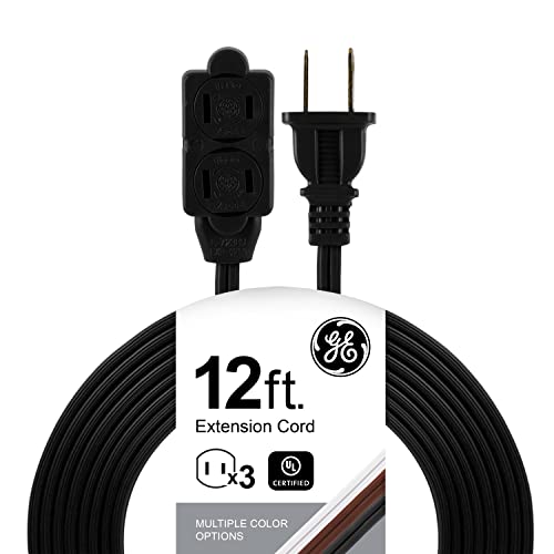 GE Regleta de enchufes de 3 salidas, cable de extensión de 12 ', 2 clavijas, calibre 16, cubiertas...