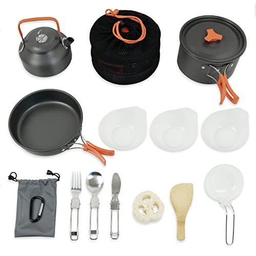 CampingRockers 14 con hervidor de agua / 15 piezas kit de utensilios de cocina de camping, cuencos y...