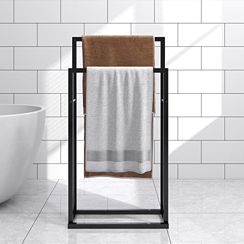 BOFENG - Toallero de pie para escalera, color negro, organizador de 2 niveles para almacenamiento de...