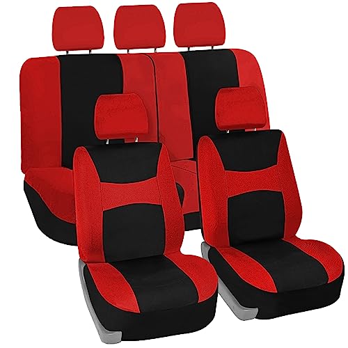 FH GROUP FB030RED115-SEAT Bucket Seat Cover and Bench Cover (Full Set Airbag Compatible with Split...