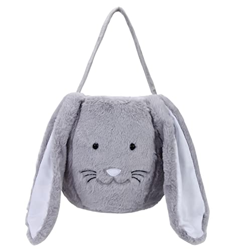 Cesta de conejo de Pascua de felpa para niños y niñas, cubos de Pascua con orejas largas de felpa...