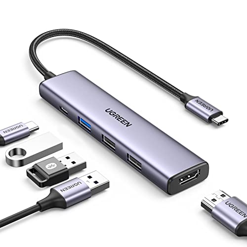 UGREEN USB C Hub, 5 en 1 Adaptador USB C Multipuerto Aluminio a 4K 30Hz HDMI, 1 USB 3.0 y 2 USB 2.0,...