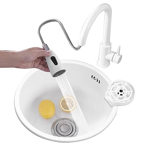 Grifos para Fregadero Hermoso Fregadero Blanco De Acero Inoxidable Duradero. Fregadero Redondo...