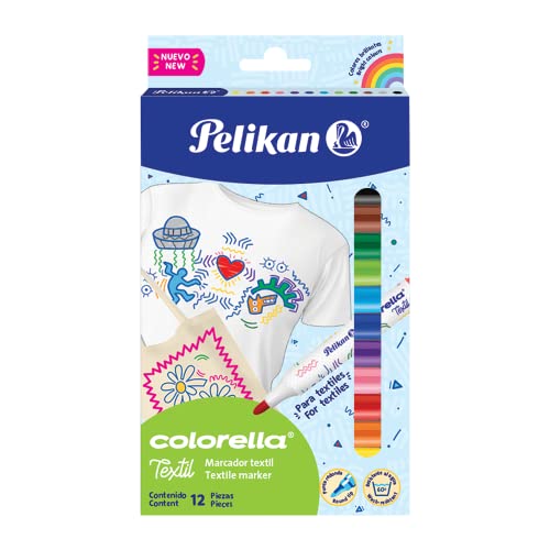 Pelikan Plumón Colorella Textil con 12 Piezas. Ideal para pintar sobre telas. No mancha.