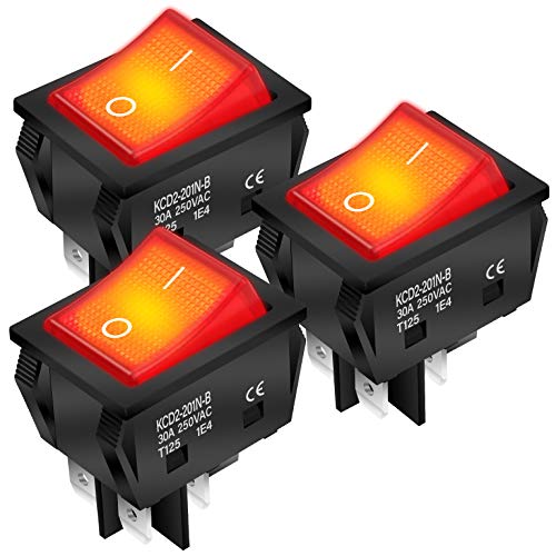 DaierTek - Interruptor basculante de 30 A, 250 V, KCD2 KCD4, DPST, 4 pines, luz roja de 120 V,...
