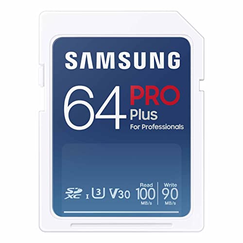 SAMSUNG Pro Plus Tarjeta de Memoria SDXC de 64 GB, hasta 180 MB/s, Full HD y 4K UHD, UHS-I, C10, U3,...