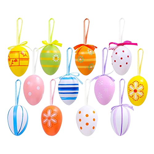 12 Huevos de Pascua de Plástico ,ZJTZY Adornos de huevos, Manualidades de Pascua para Decorar
