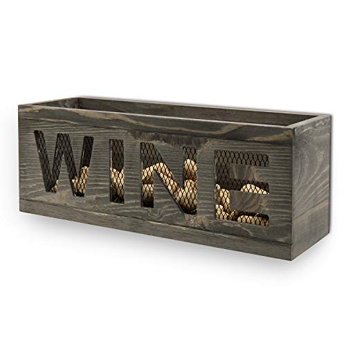 MyGift - Caja para almacenar corchos de Botellas de Vino; Hecho en Madera quemada y Malla metálica,...