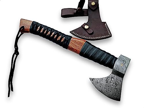 Bonita hacha vikinga de acero de Damasco, hacha hecha a mano, para acampar y senderismo, regalo de...