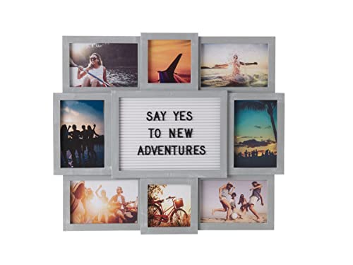 MELANNCO Collage de Fotos Personalizable con 8 Aperturas, 19 x 17 Pulgadas, Gris Envejecido